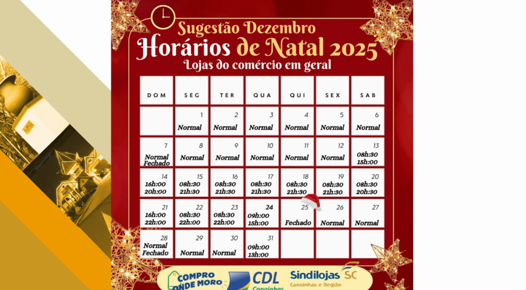 Comércio de Canoinhas terá horário especial de Natal