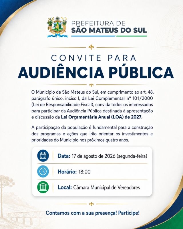 São Mateus do Sul promove audiência sobre o orçamento de 2027