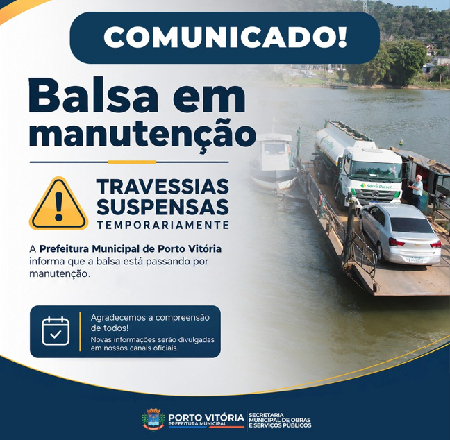 Travessias de balsa são suspensas em Porto Vitória