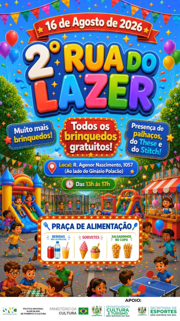 Rua do Lazer terá atrações gratuitas em São Mateus do Sul