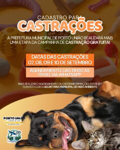 Porto União abre 2ª etapa de castração de cães e gatos